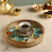 Mango Wood Round Tray -Green floral